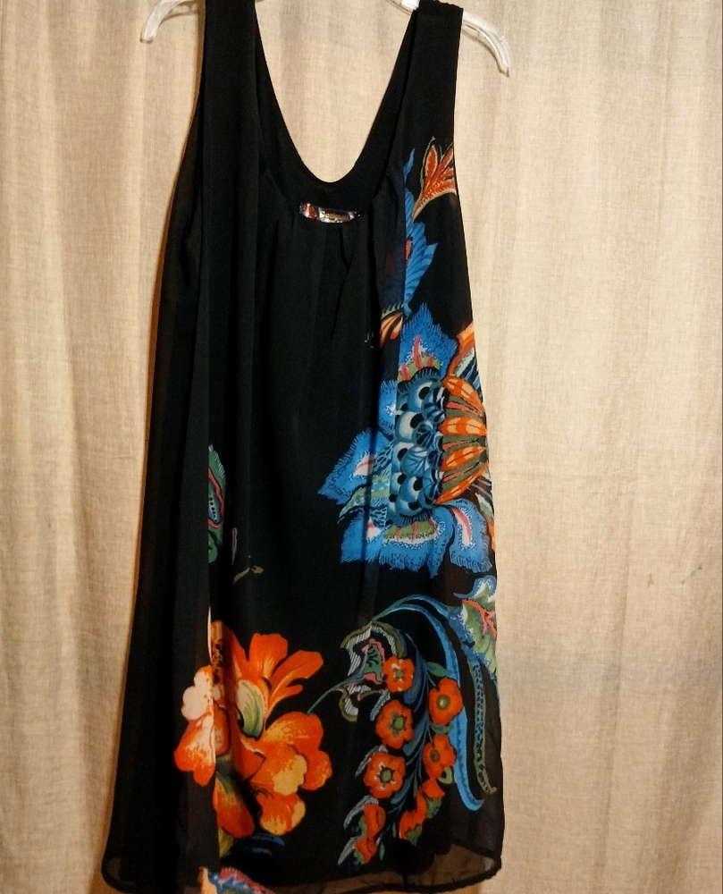 Desigual Black Dress with Vibrant Floral Design Size 42